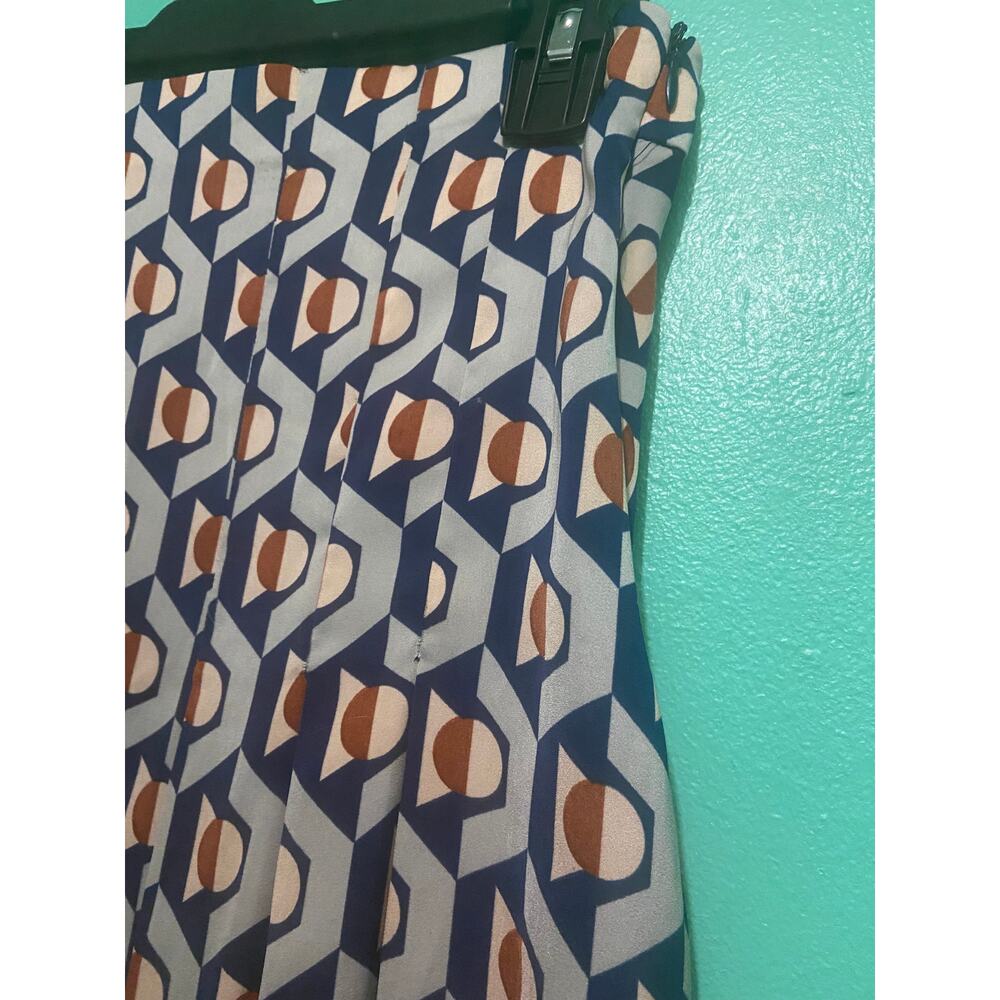 Zara Woman Blue/ taupe abstract print maxi skirt pleated and ruched sides w zip - Picture 6 of 10